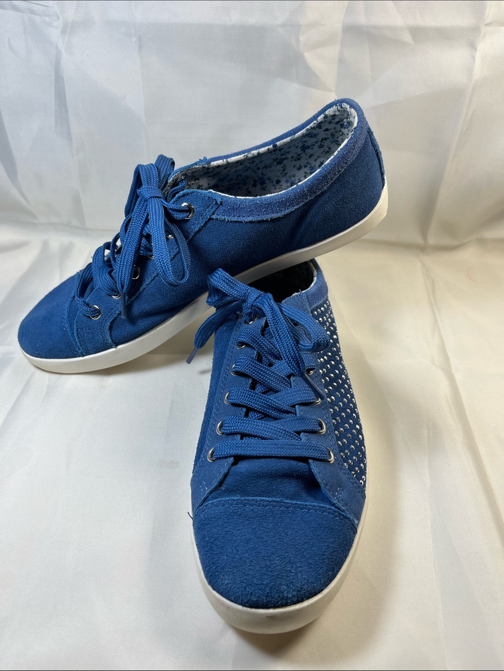 Women's Blue Lace-Up Casual Sneakers with Stud Detail